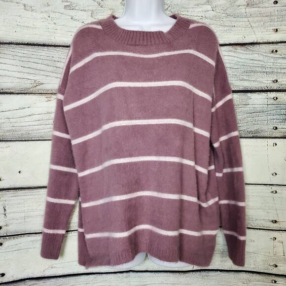 Staccato Mauve White Striped Soft Fuzzy Sweater Women’s Small Cozy Knit - Picture 1 of 6